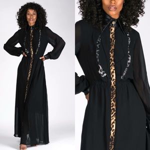 Tov Holy Leopard accent black chiffon maxi dress